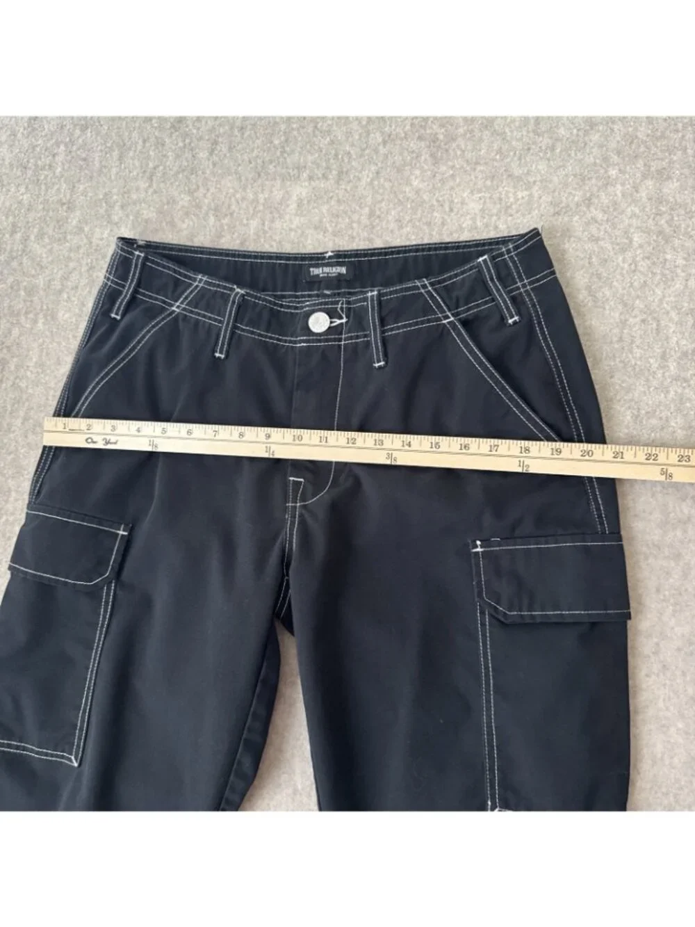 True Religion Bobby Baggy Cargo Pants Black Back Flap Pockets Mens 32x30